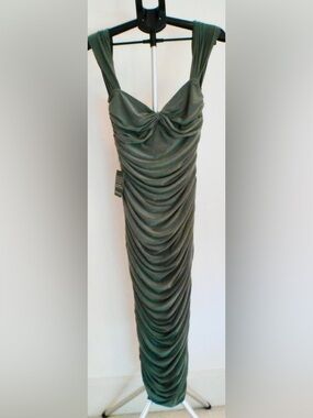 ✨Norma Kamali Celadon Draped Ruched Midi Dress NWT Size M✨